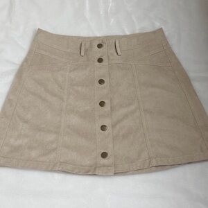 She + Sky Beige Faux Suede Button Front Mini Skirt Staple High Rise A Line Small